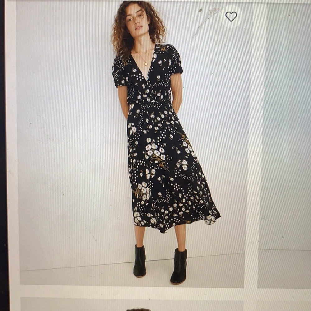 Madewell daisy puff sleeve wrap front midi Sz 4